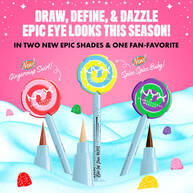 All three NYX Professional Makeup Holiday Candy Swirl Liner (gold, pink, blue) in standing lollipop-shaped packs with candy graphics.