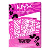 NYX Professional Makeup Party Animals Stencils Kit, closed pink package featuring animal-print stencil designs.