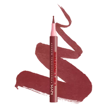 Lip Lingerie Lip Liner Stain packshot solider show on top of product swatch in shade 10 Up All Night